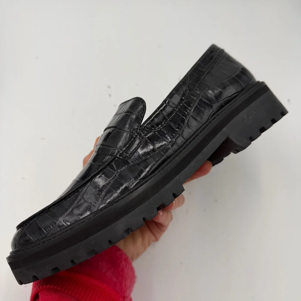NEW Everlane Black‎ Crocodile Leather Chunky Lug Sole Loafer in Size 10